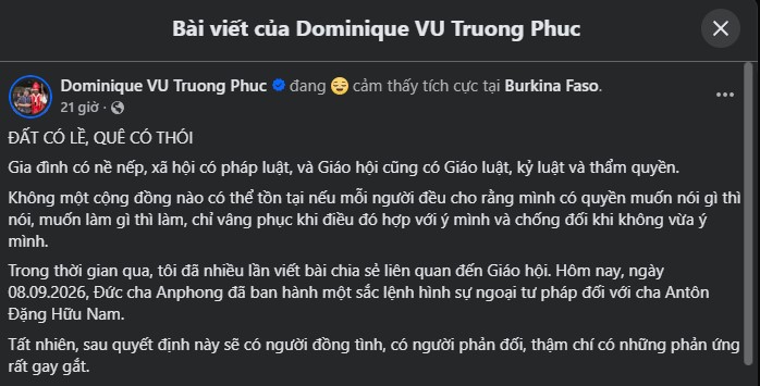 1 linh mục đang phục vụ tại Châu Phi lên tiếng sau thông báo huyền chức Cha Nam